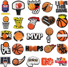 25pcs Sports Shoe Charm for Sandals PVC Sports Charm Decorations for Clog Party Gifts to Boys Teens Man with 50 sport Stickers 2 Tattoo Stickers