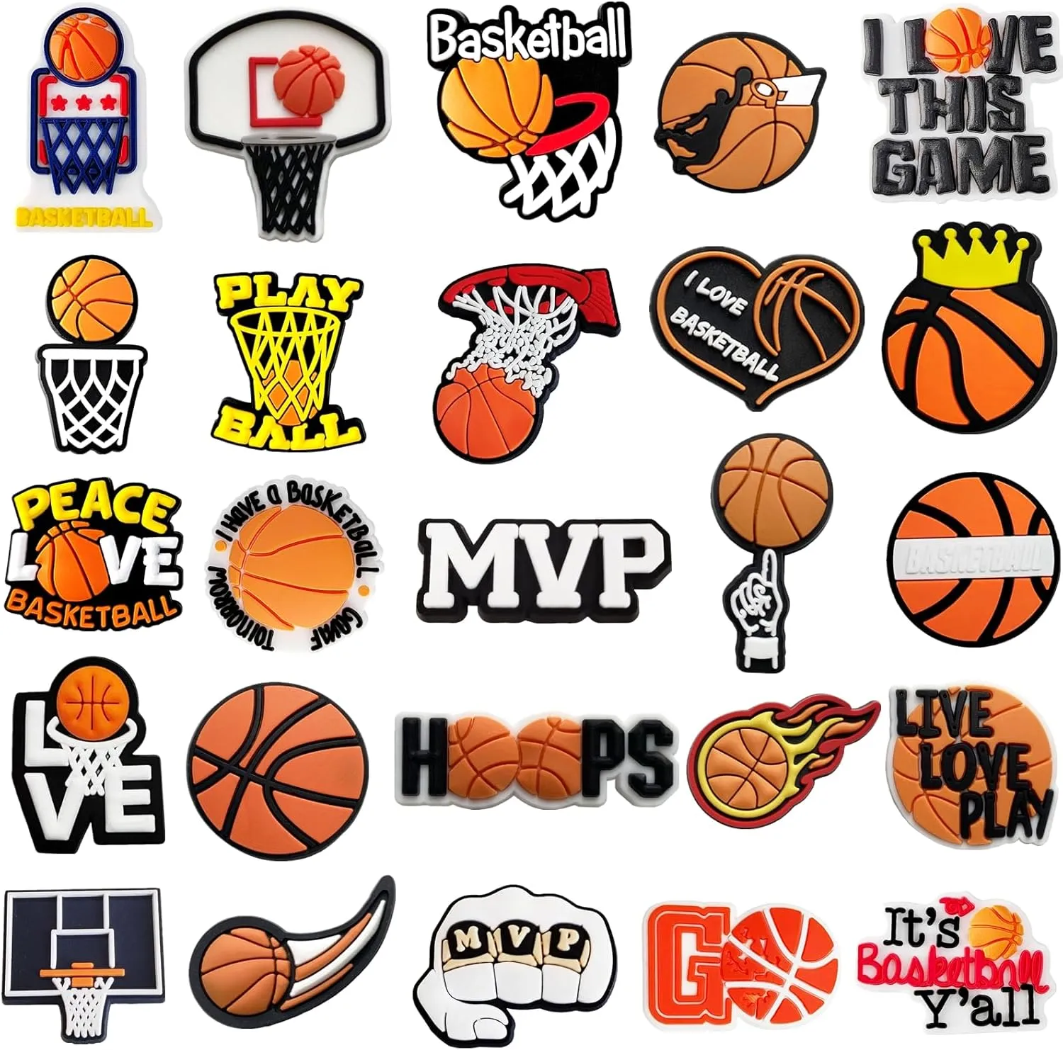 25pcs Sports Shoe Charm for Sandals PVC Sports Charm Decorations for Clog Party Gifts to Boys Teens Man with 50 sport Stickers 2 Tattoo Stickers