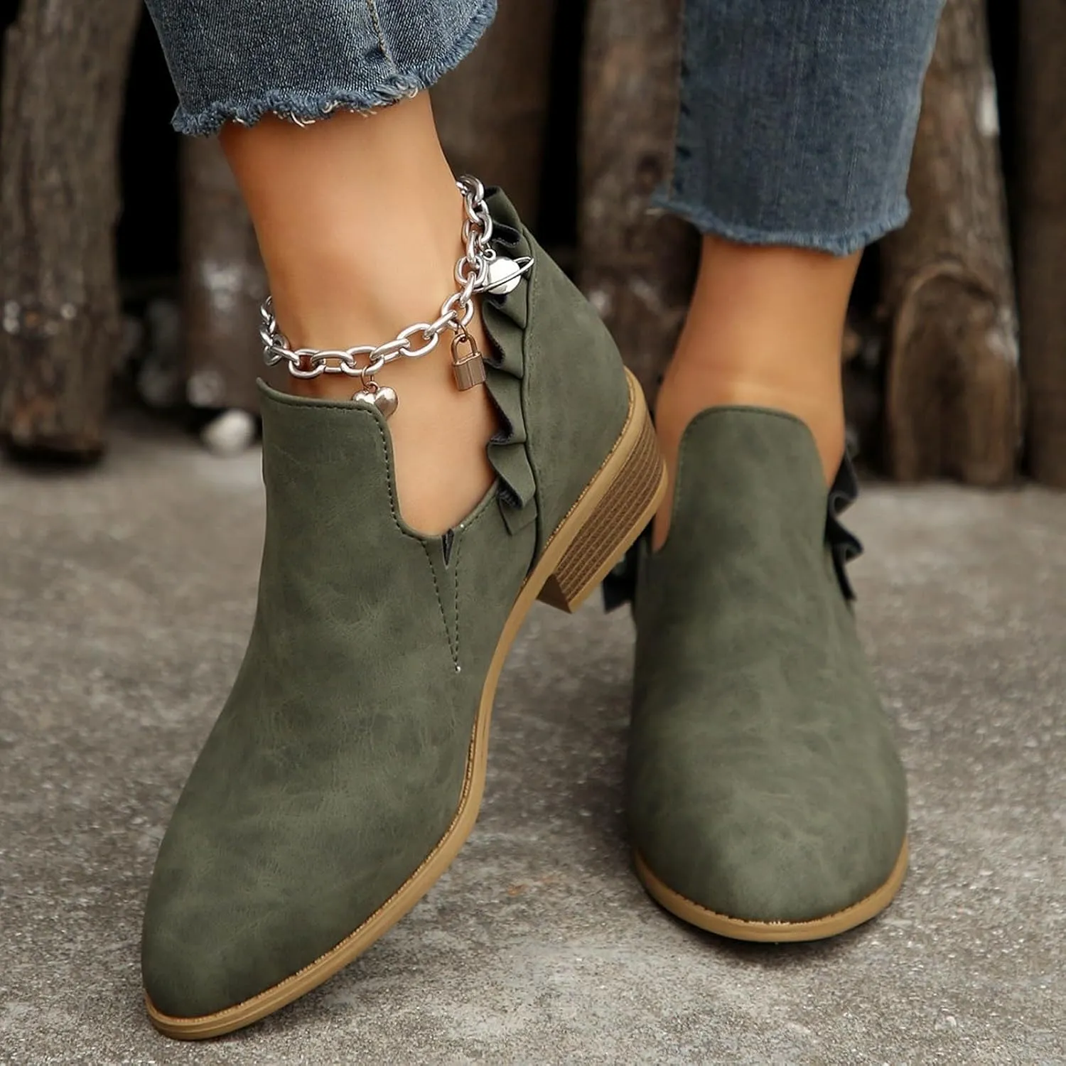 Ankle Boots for Women Boots for Women Fashion Pointed Toe Low Heel Riding Boots Comfy Slip On Walking Short Booties