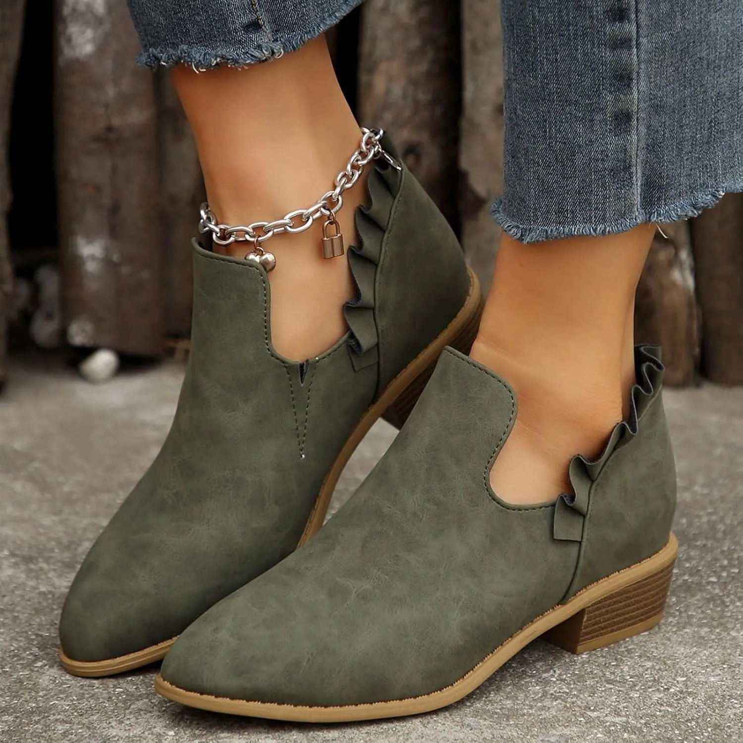 Ankle Boots for Women Boots for Women Fashion Pointed Toe Low Heel Riding Boots Comfy Slip On Walking Short Booties