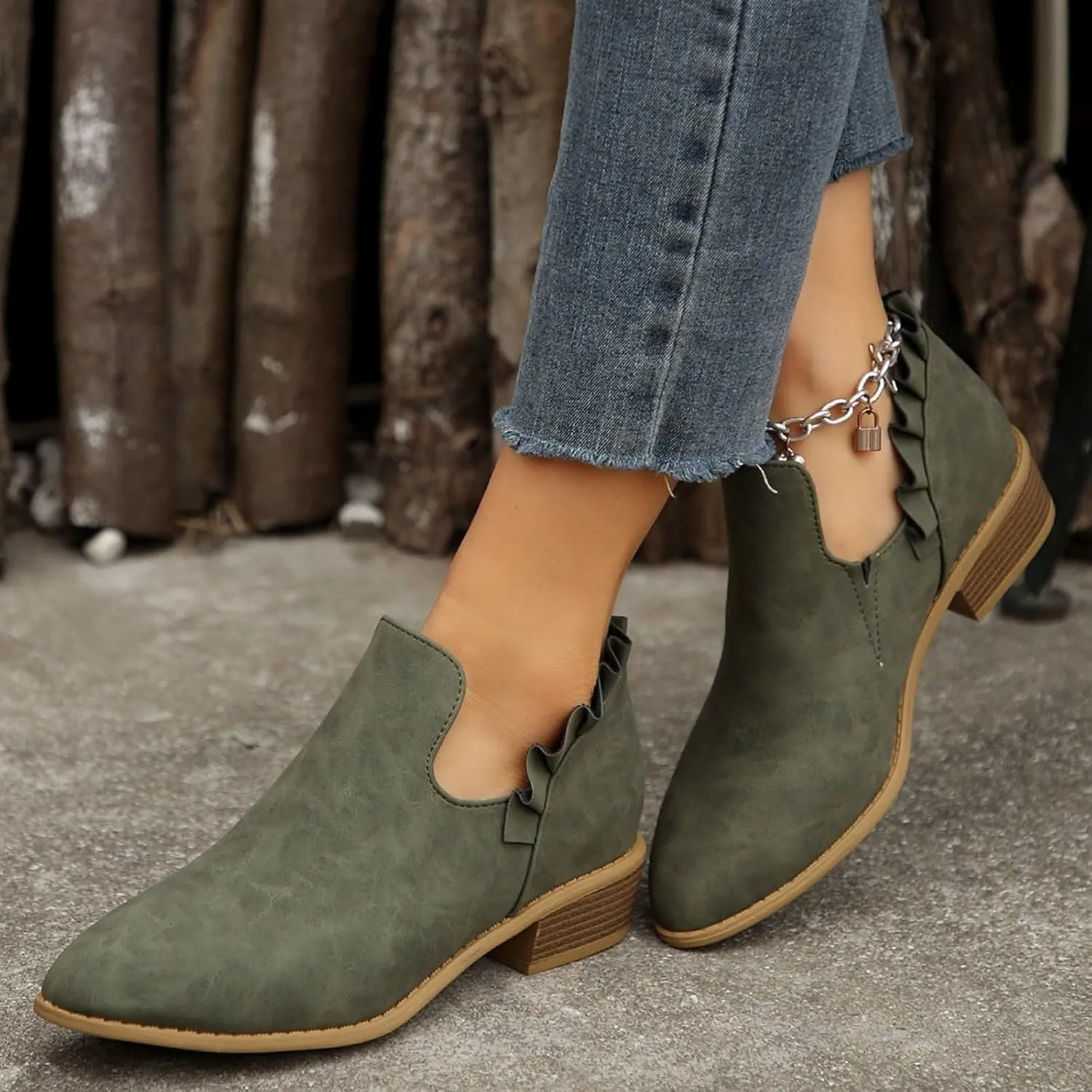 Ankle Boots for Women Boots for Women Fashion Pointed Toe Low Heel Riding Boots Comfy Slip On Walking Short Booties