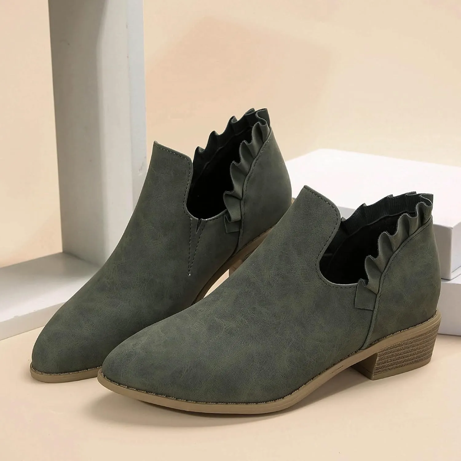 Ankle Boots for Women Boots for Women Fashion Pointed Toe Low Heel Riding Boots Comfy Slip On Walking Short Booties