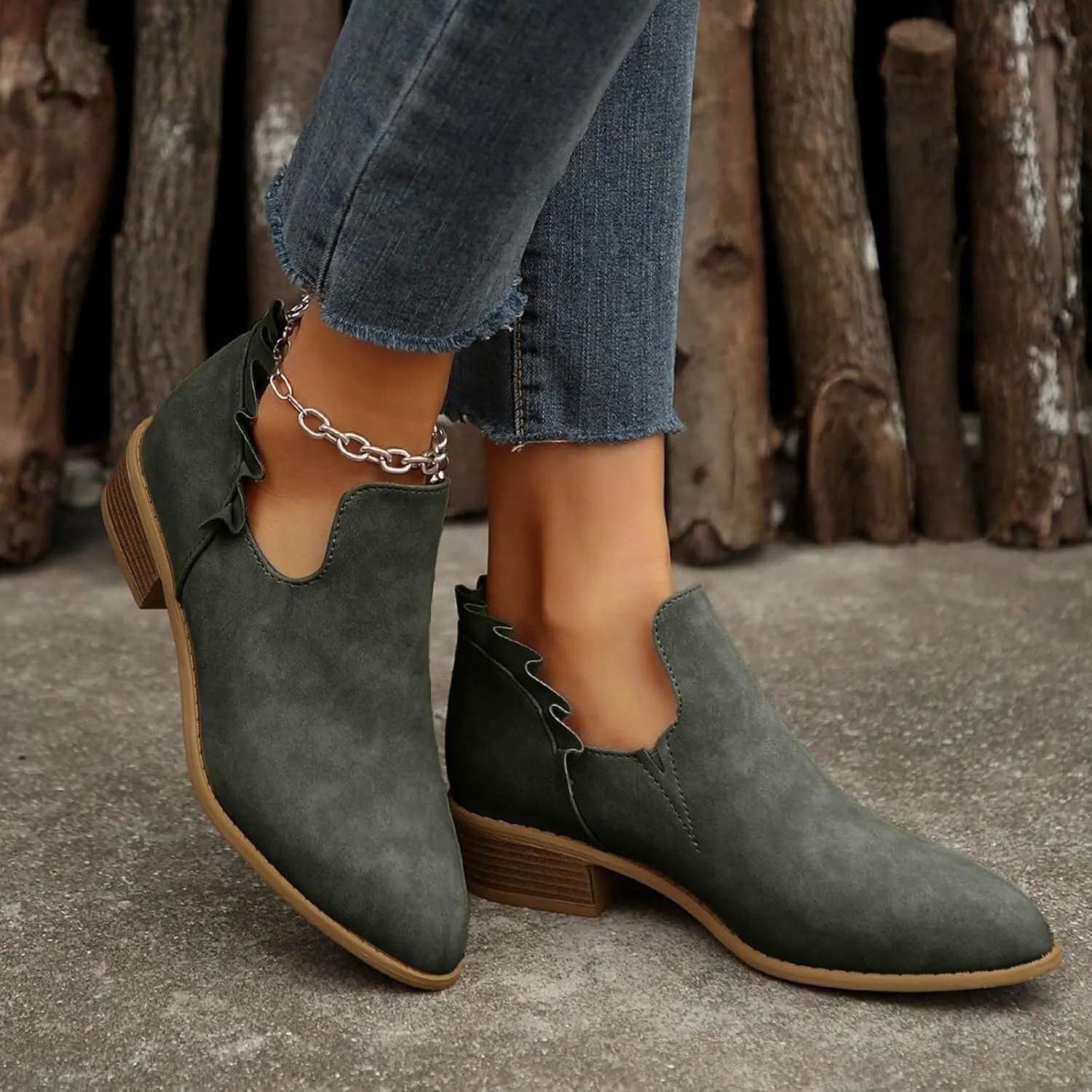 Ankle Boots for Women Boots for Women Fashion Pointed Toe Low Heel Riding Boots Comfy Slip On Walking Short Booties