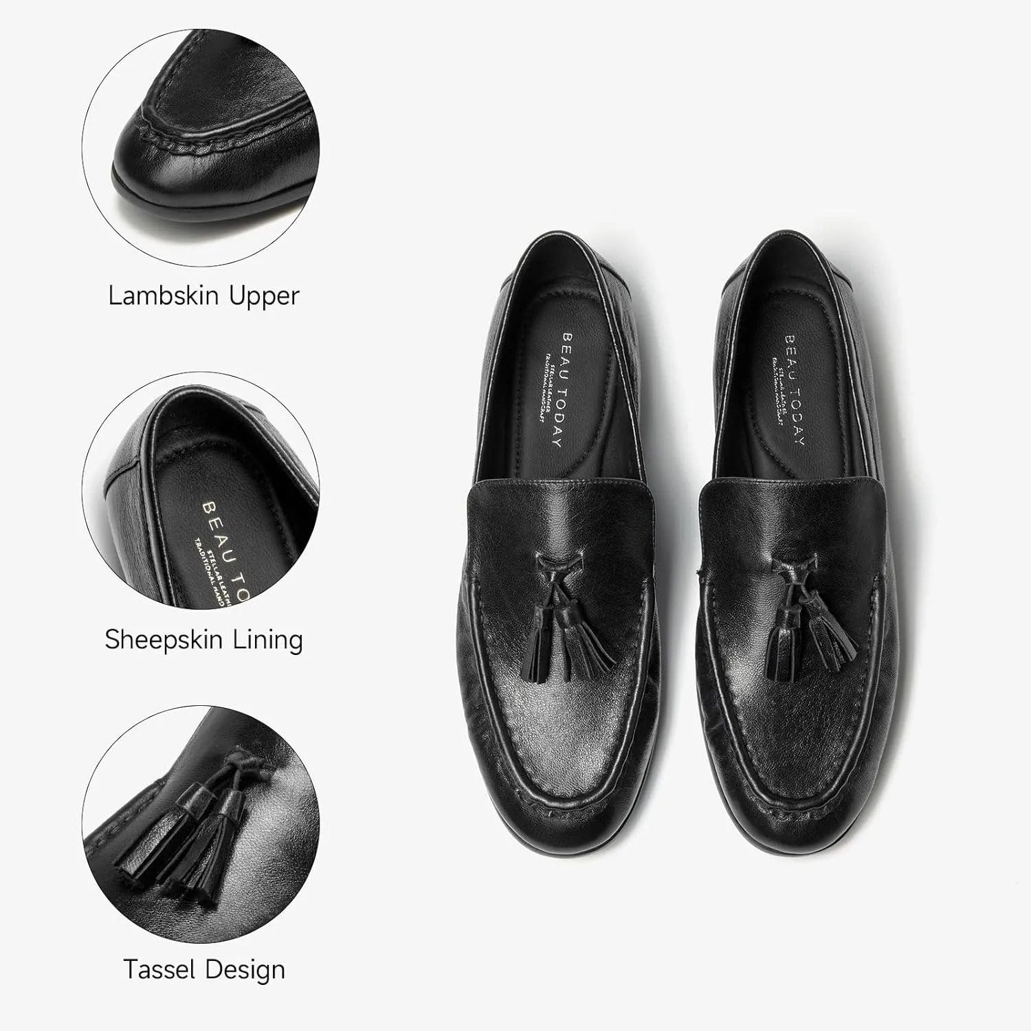 BEAU TODAY Suede Tassel Loafers for Women, Slip On Flats Shoes Women Comfortable, Lightweight Ladies Loafers Shoes Dress Casual Business Driving Moccasins for Work