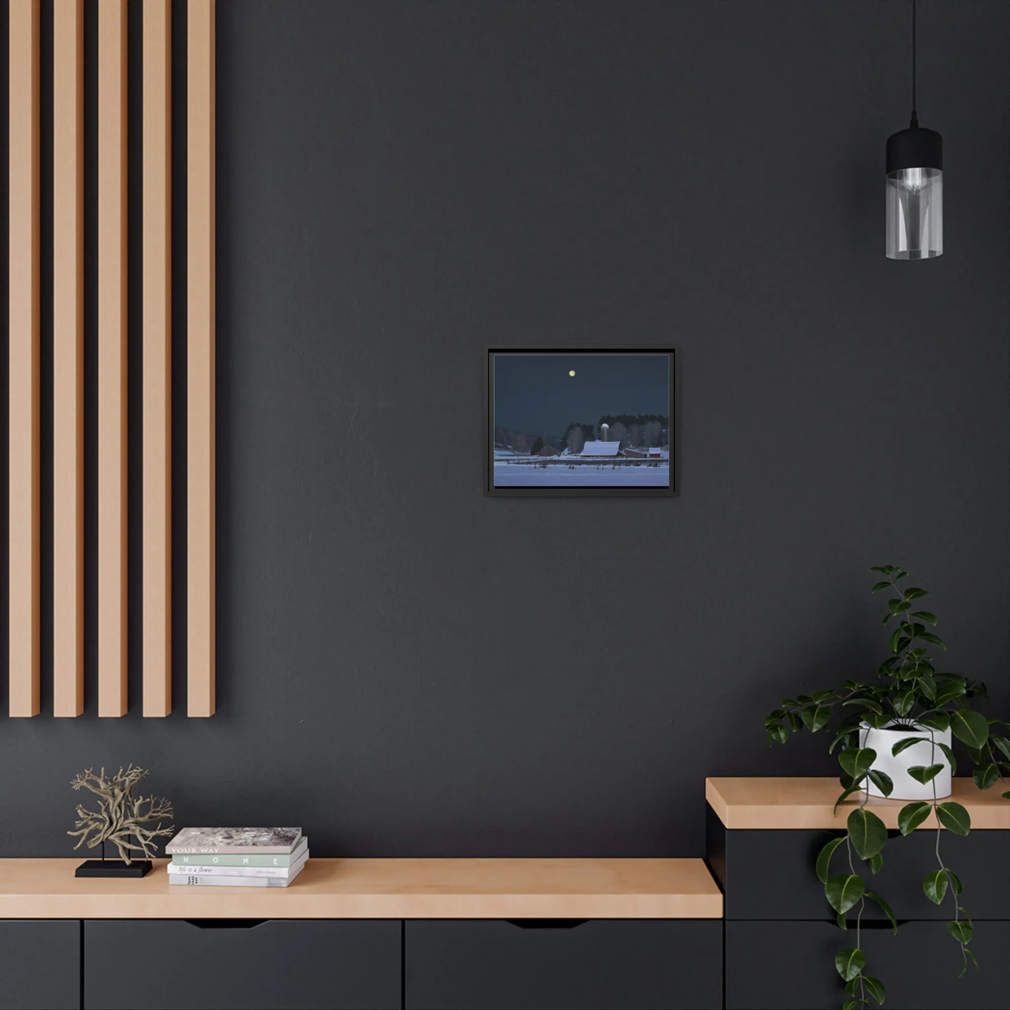 Ben Bauer: "Moonset, 7 Minutes to Sun Up" - Framed Canvas Reproduction