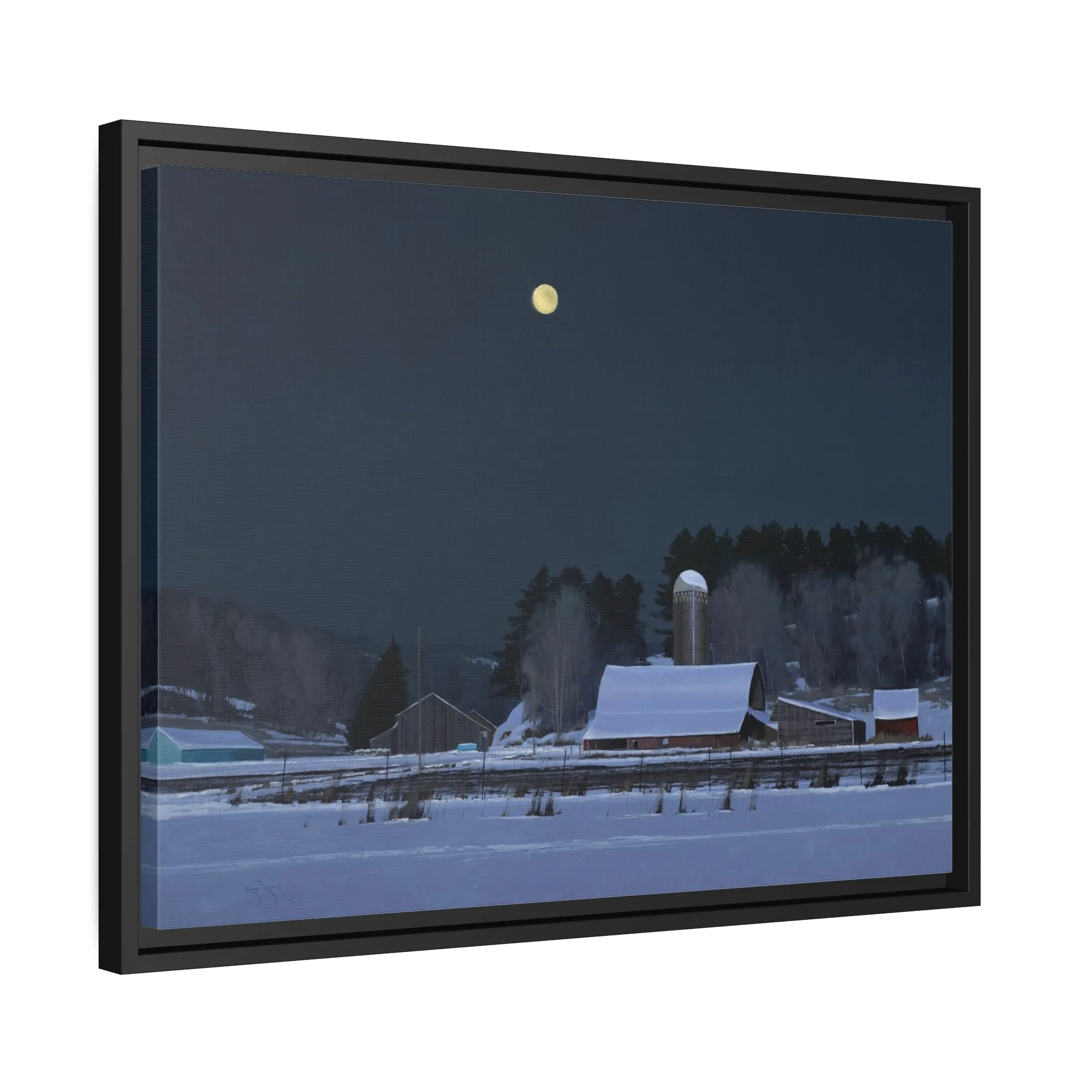 Ben Bauer: "Moonset, 7 Minutes to Sun Up" - Framed Canvas Reproduction