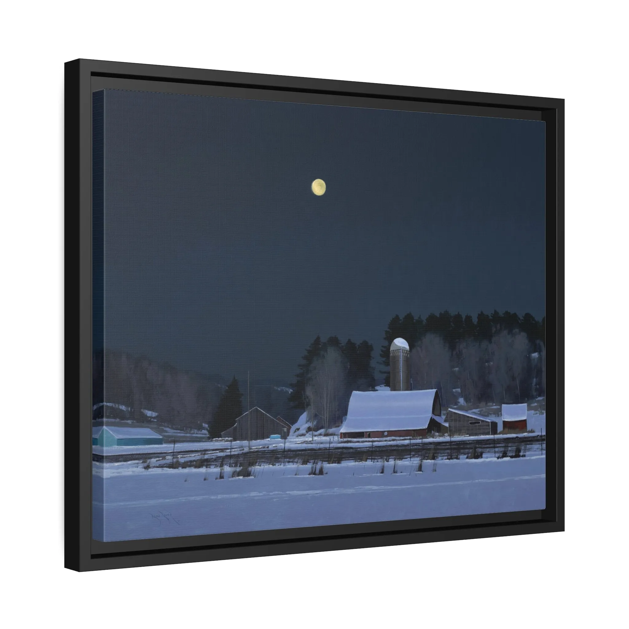 Ben Bauer: "Moonset, 7 Minutes to Sun Up" - Framed Canvas Reproduction
