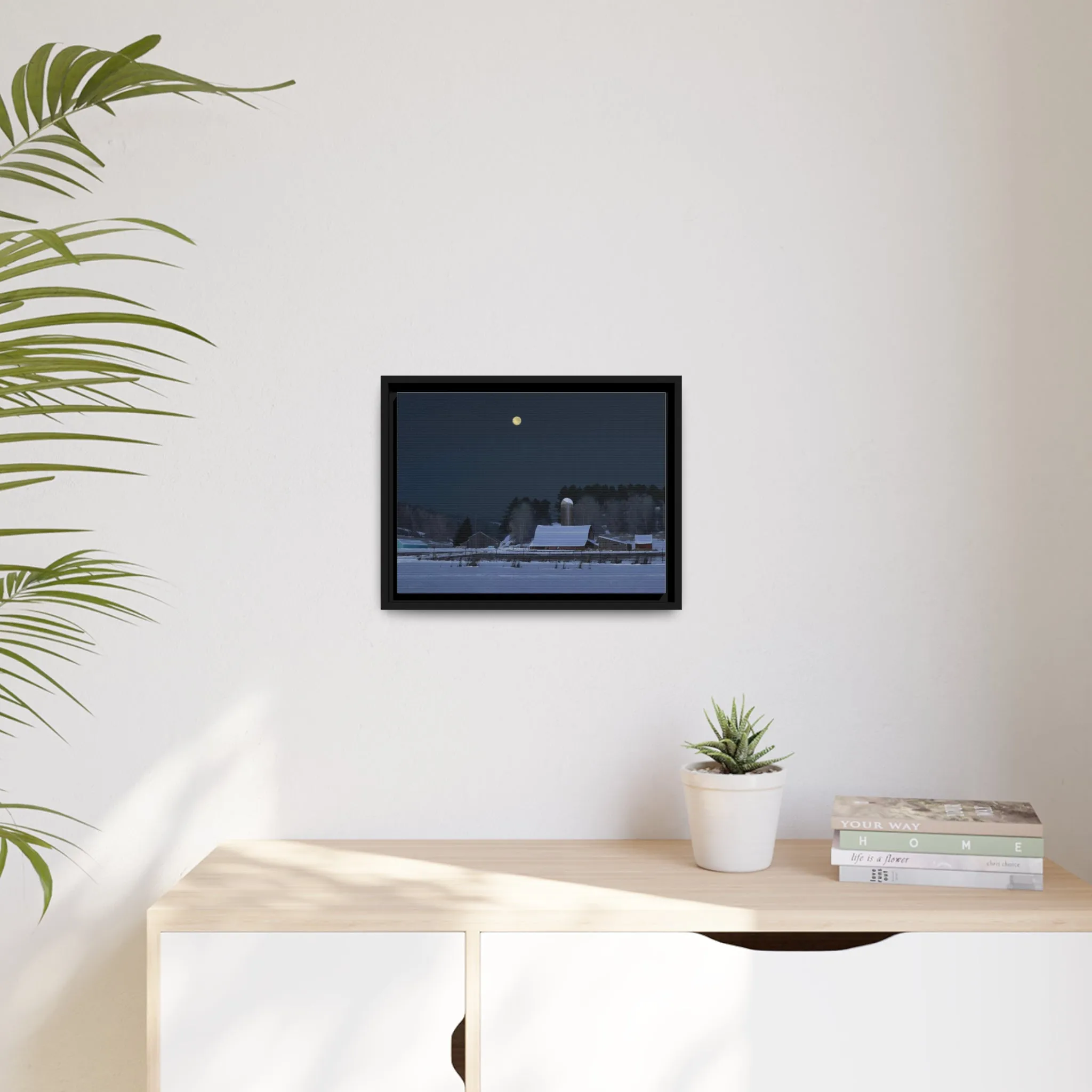 Ben Bauer: "Moonset, 7 Minutes to Sun Up" - Framed Canvas Reproduction