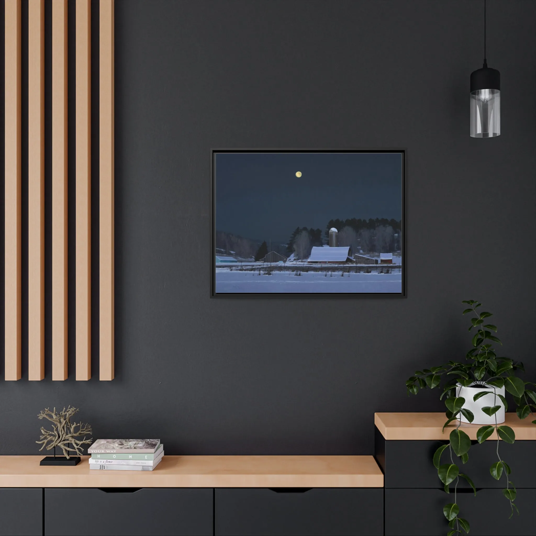 Ben Bauer: "Moonset, 7 Minutes to Sun Up" - Framed Canvas Reproduction