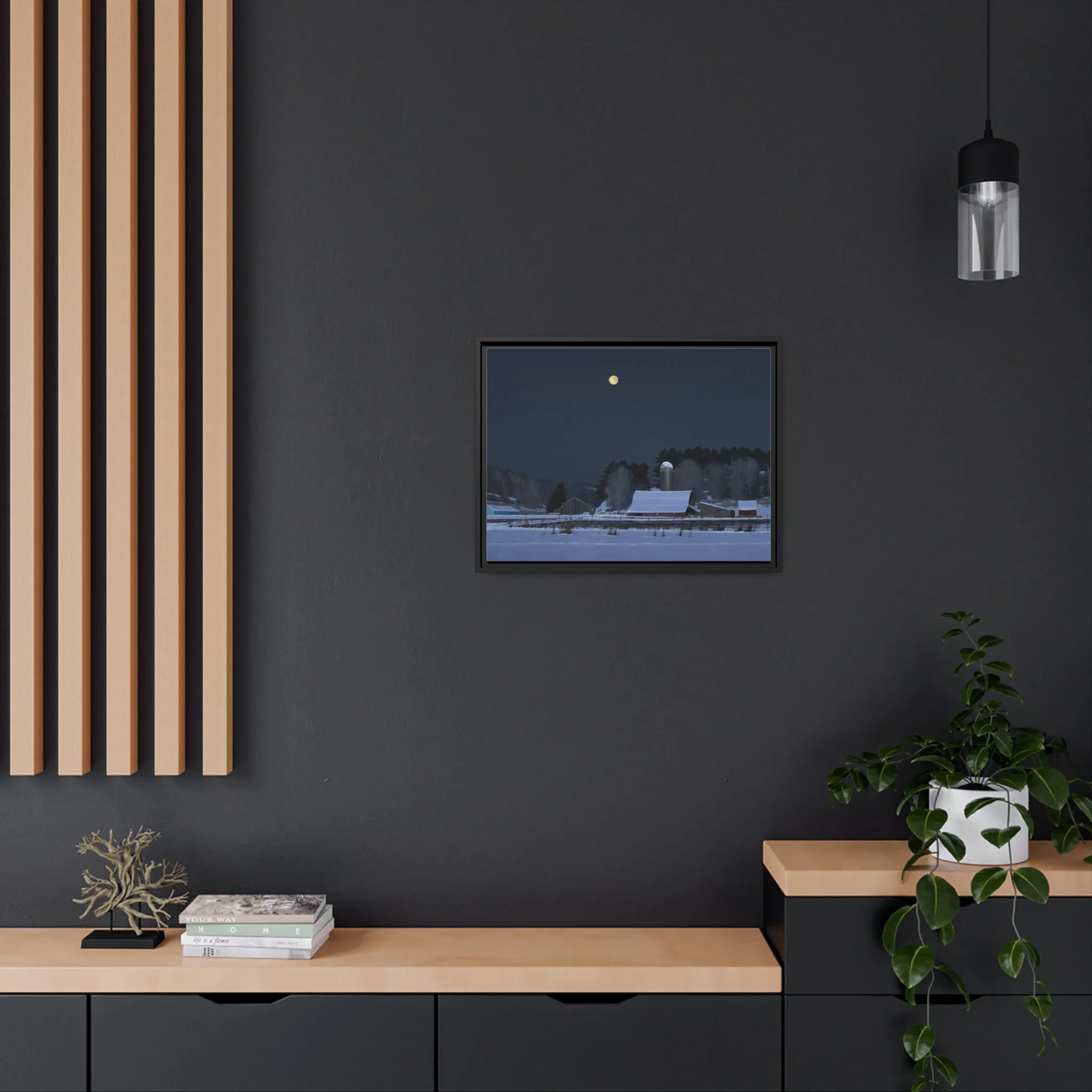 Ben Bauer: "Moonset, 7 Minutes to Sun Up" - Framed Canvas Reproduction