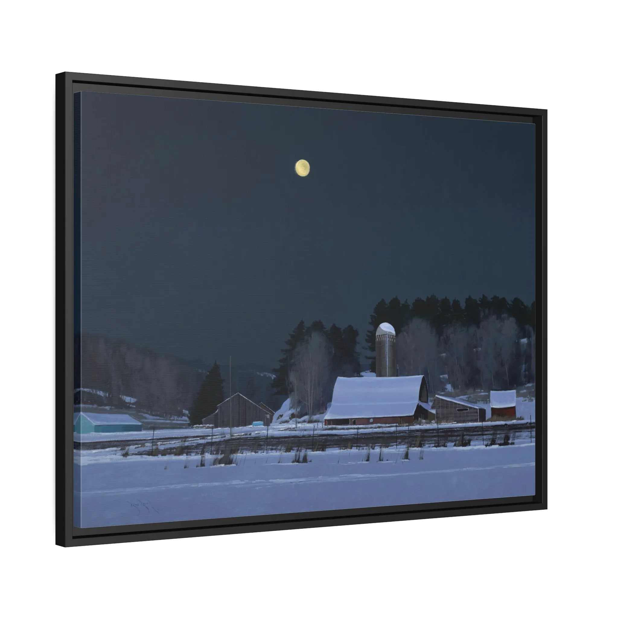Ben Bauer: "Moonset, 7 Minutes to Sun Up" - Framed Canvas Reproduction