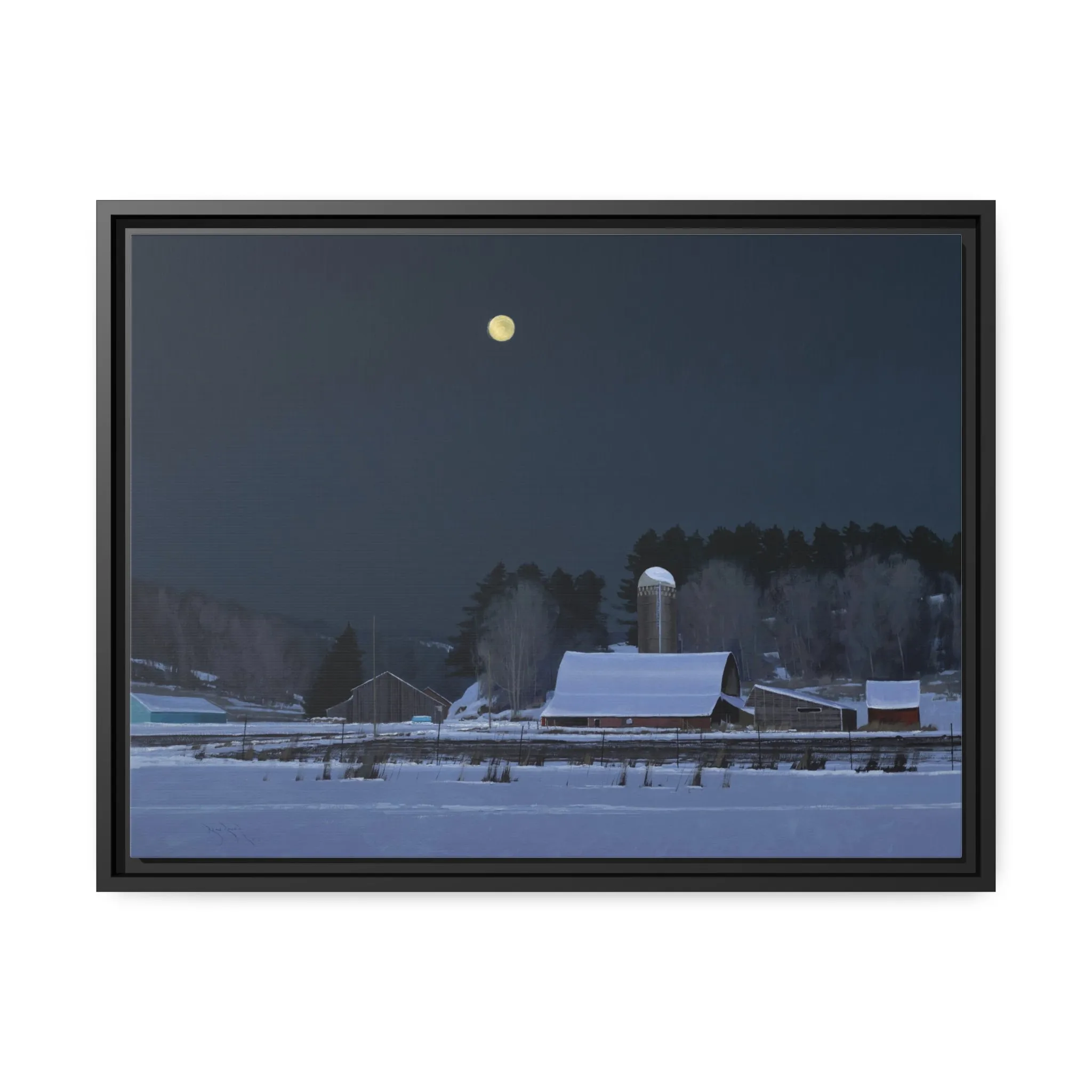 Ben Bauer: "Moonset, 7 Minutes to Sun Up" - Framed Canvas Reproduction