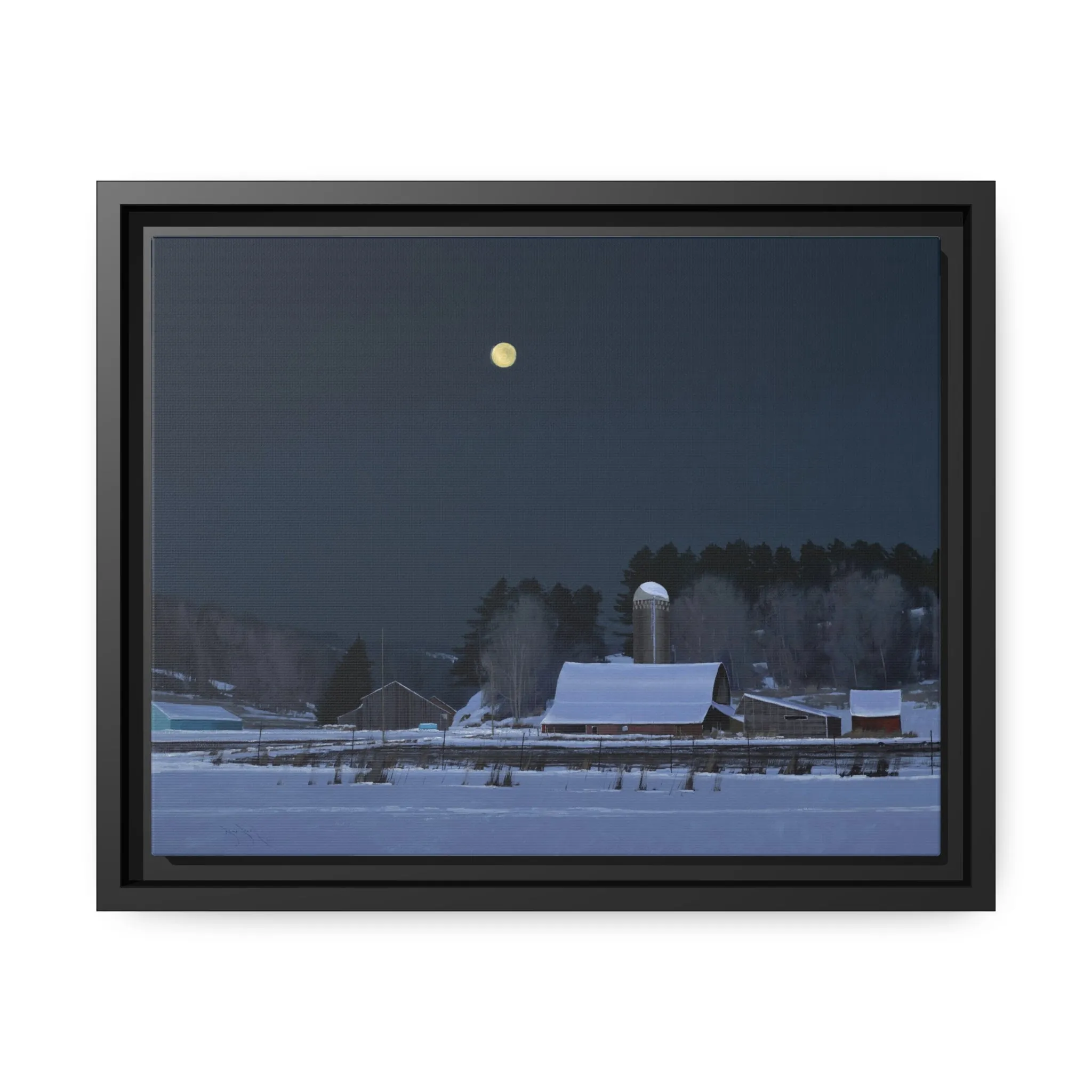Ben Bauer: "Moonset, 7 Minutes to Sun Up" - Framed Canvas Reproduction