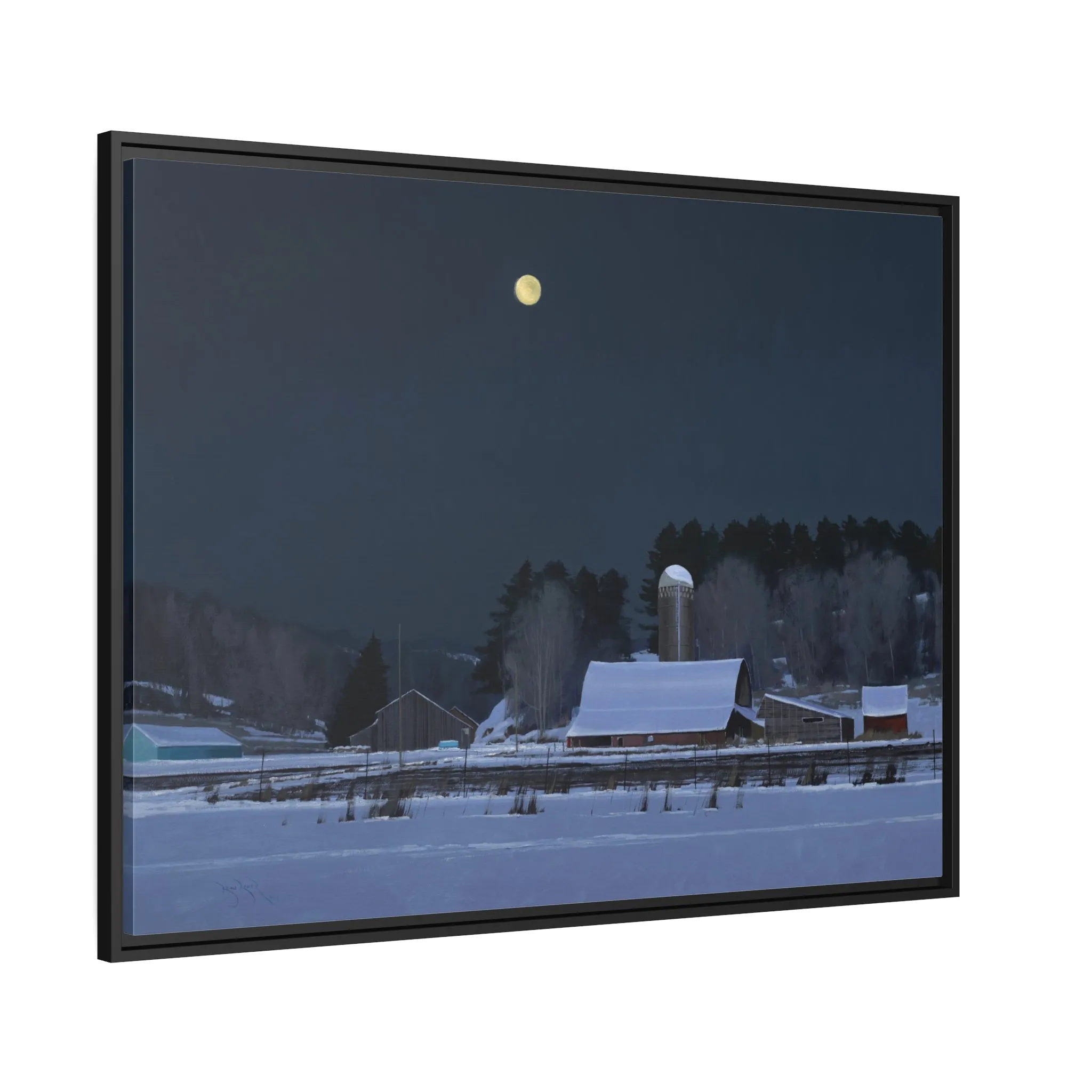 Ben Bauer: "Moonset, 7 Minutes to Sun Up" - Framed Canvas Reproduction