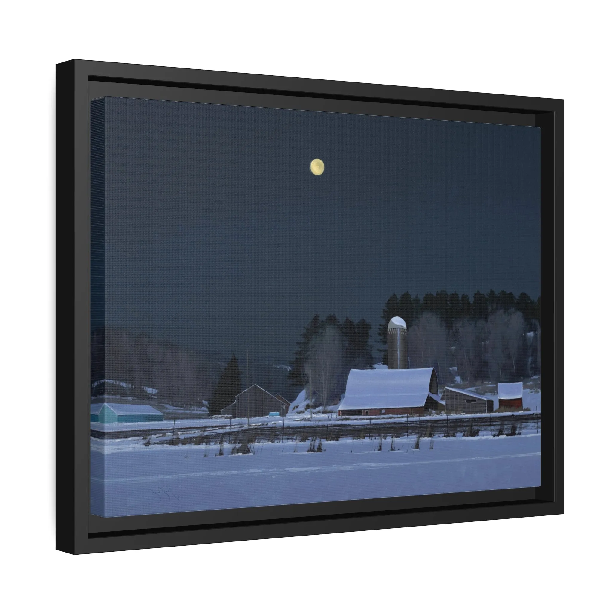 Ben Bauer: "Moonset, 7 Minutes to Sun Up" - Framed Canvas Reproduction