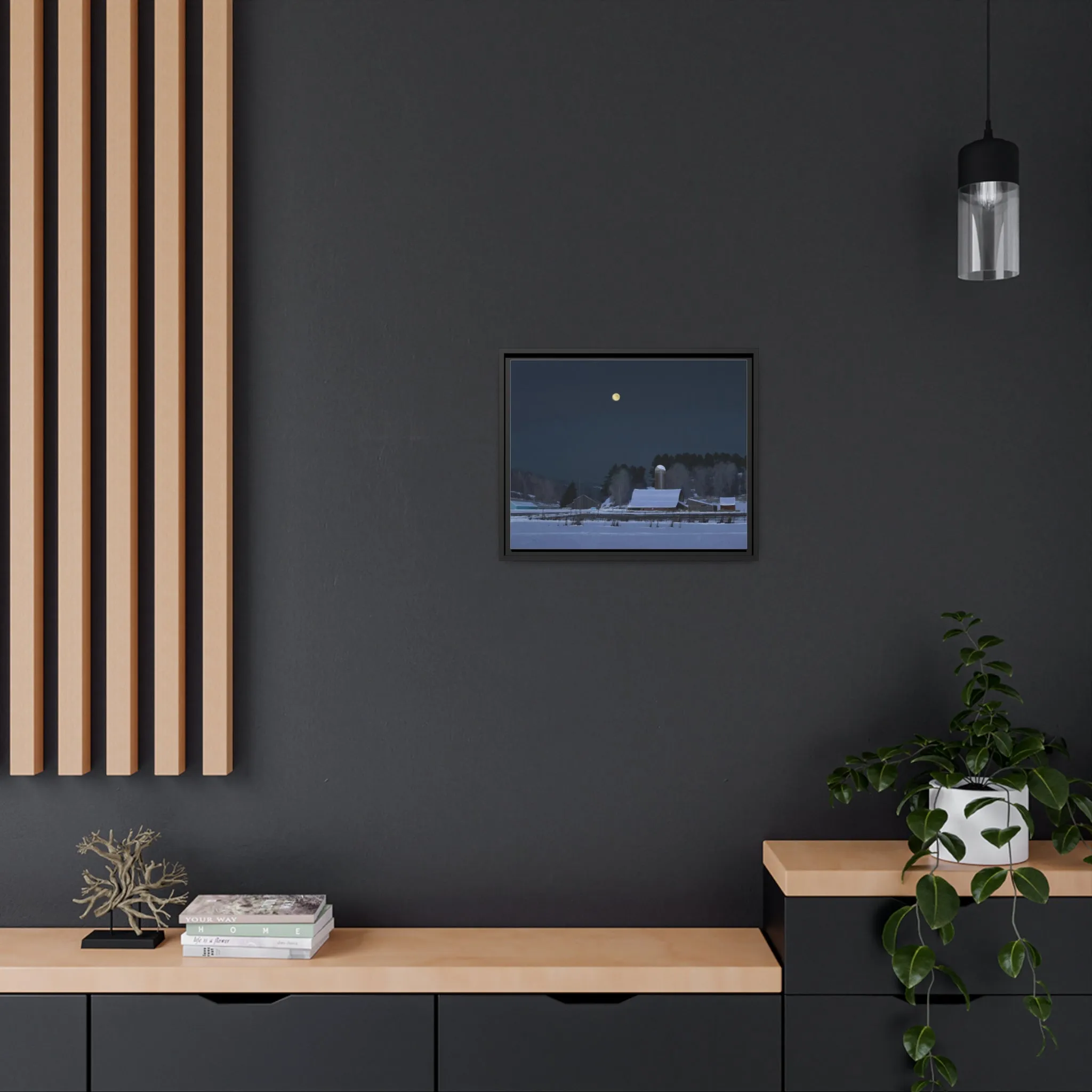 Ben Bauer: "Moonset, 7 Minutes to Sun Up" - Framed Canvas Reproduction