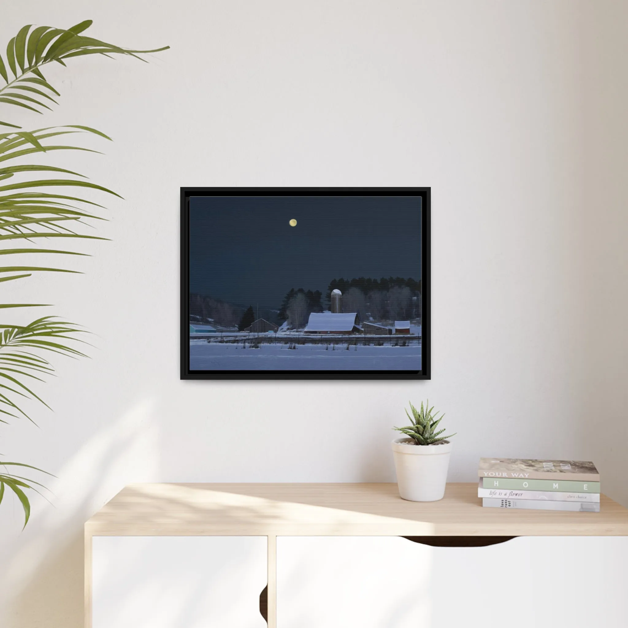 Ben Bauer: "Moonset, 7 Minutes to Sun Up" - Framed Canvas Reproduction