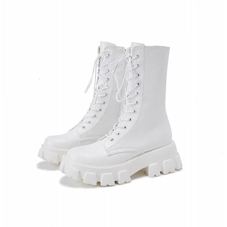 Black   white mid-tube boots PL51177