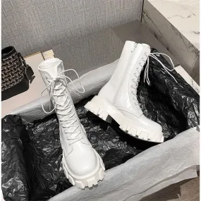Black   white mid-tube boots PL51177