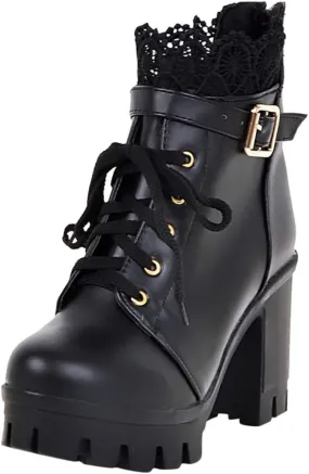 Booties for Women Thick High Heel Lace Up Ankle Boots 2024 Trendy Buckle Zipper Mid Heel Booties for Ladies