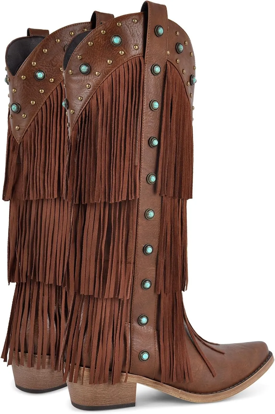 Cowboy Boots for Women Fringe Western Cowgirl Boots Pointed Toe Knee High