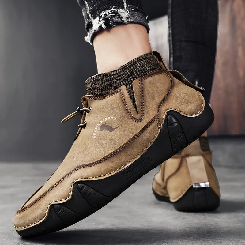 Cuzcare Men Ankle Boots Plush Leather Walking Orthopedic Shoes