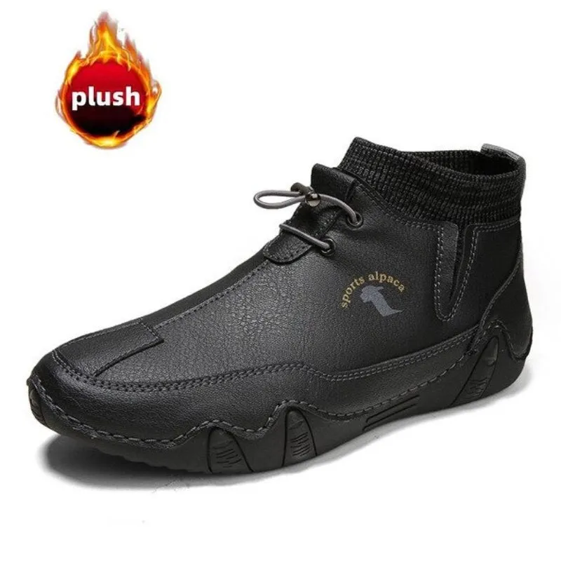 Cuzcare Men Ankle Boots Plush Leather Walking Orthopedic Shoes