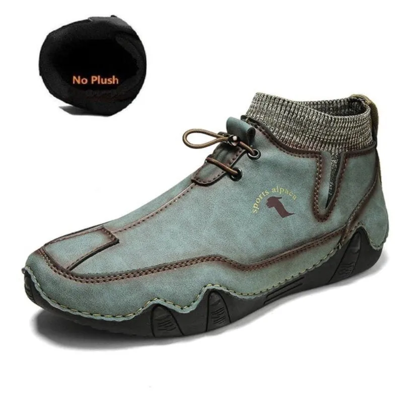 Cuzcare Men Ankle Boots Plush Leather Walking Orthopedic Shoes