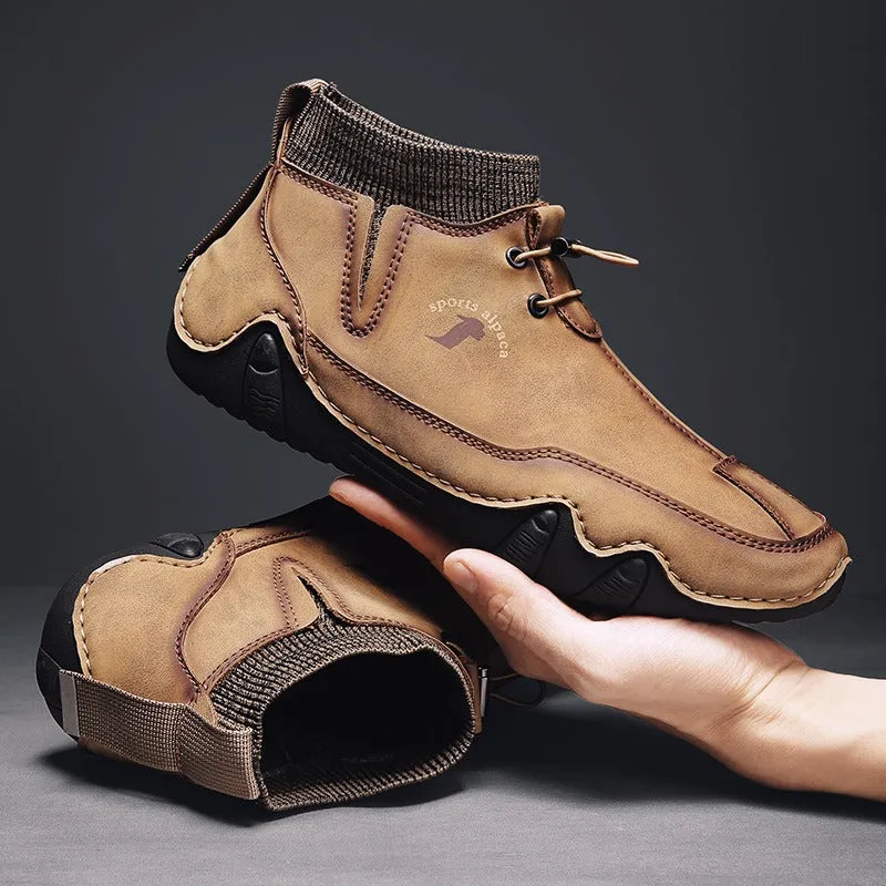 Cuzcare Men Ankle Boots Plush Leather Walking Orthopedic Shoes