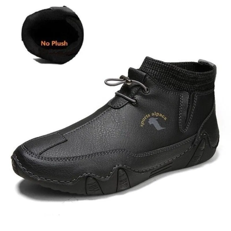 Cuzcare Men Ankle Boots Plush Leather Walking Orthopedic Shoes