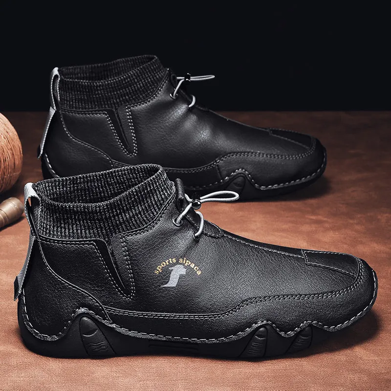 Cuzcare Men Ankle Boots Plush Leather Walking Orthopedic Shoes