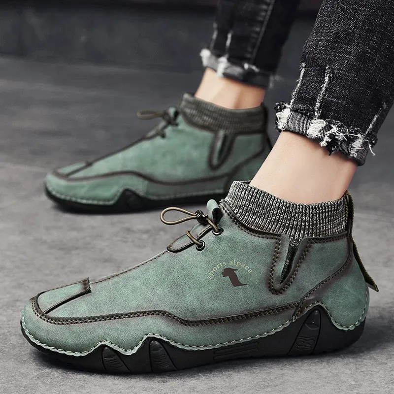Cuzcare Men Ankle Boots Plush Leather Walking Orthopedic Shoes