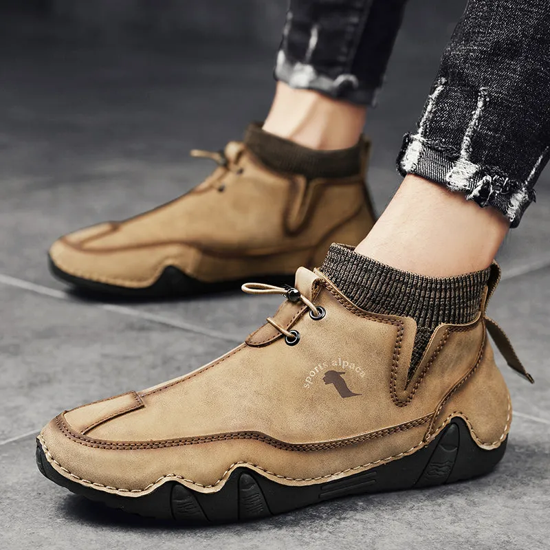 Cuzcare Men Ankle Boots Plush Leather Walking Orthopedic Shoes