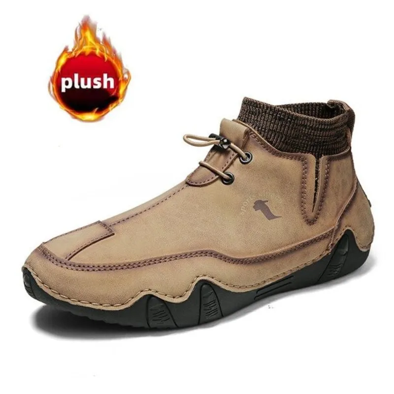 Cuzcare Men Ankle Boots Plush Leather Walking Orthopedic Shoes