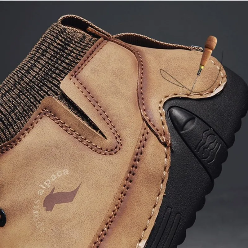 Cuzcare Men Ankle Boots Plush Leather Walking Orthopedic Shoes