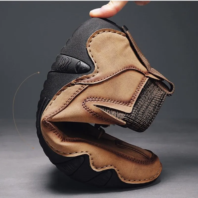 Cuzcare Men Ankle Boots Plush Leather Walking Orthopedic Shoes