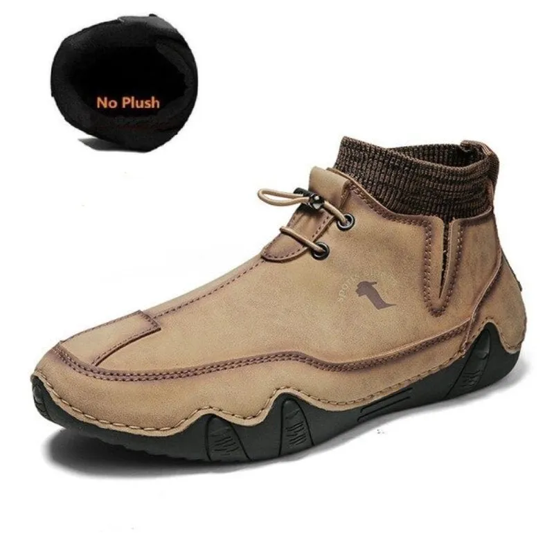 Cuzcare Men Ankle Boots Plush Leather Walking Orthopedic Shoes
