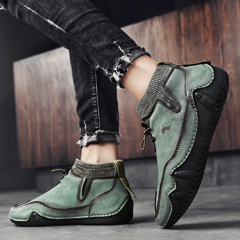 Cuzcare Men Ankle Boots Plush Leather Walking Orthopedic Shoes