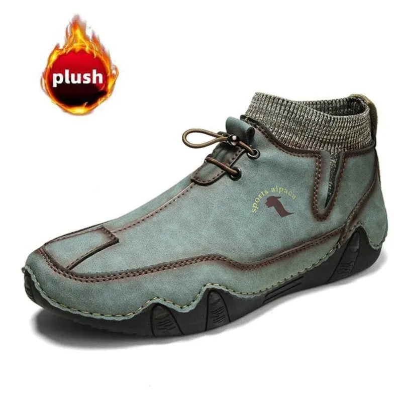 Cuzcare Men Ankle Boots Plush Leather Walking Orthopedic Shoes