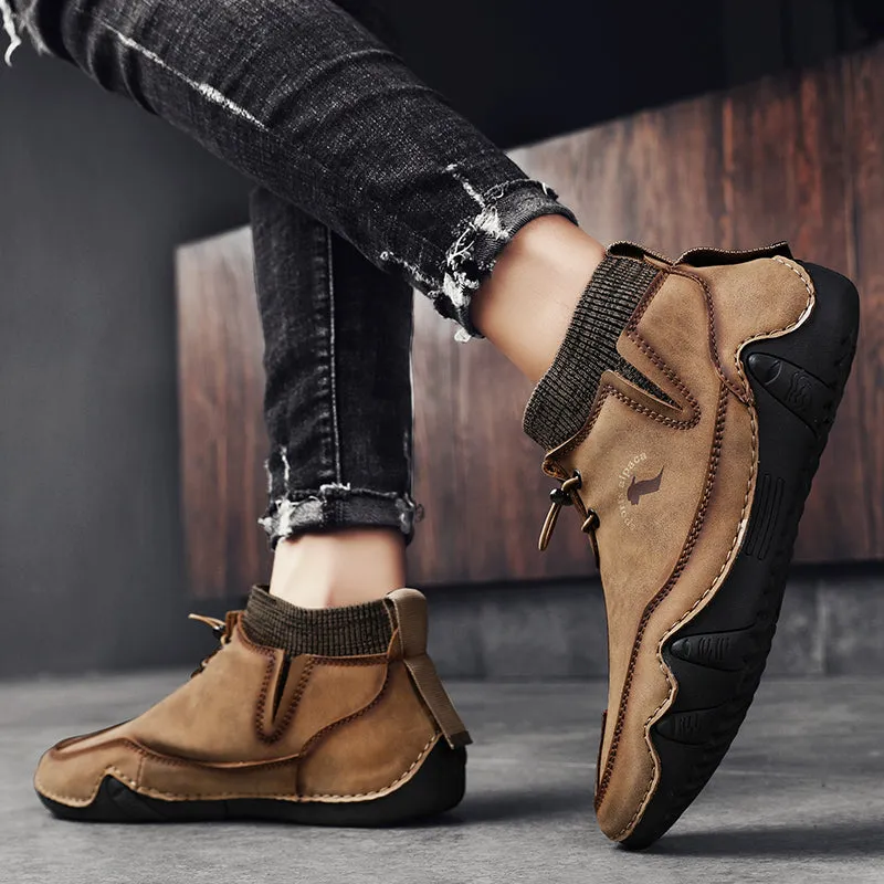 Cuzcare Men Ankle Boots Plush Leather Walking Orthopedic Shoes