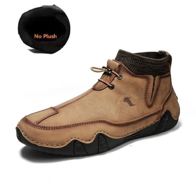 Cuzcare Men Ankle Boots Plush Leather Walking Orthopedic Shoes