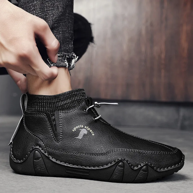 Cuzcare Men Ankle Boots Plush Leather Walking Orthopedic Shoes