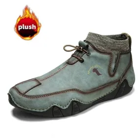 Cuzcare Men Ankle Boots Plush Leather Walking Orthopedic Shoes