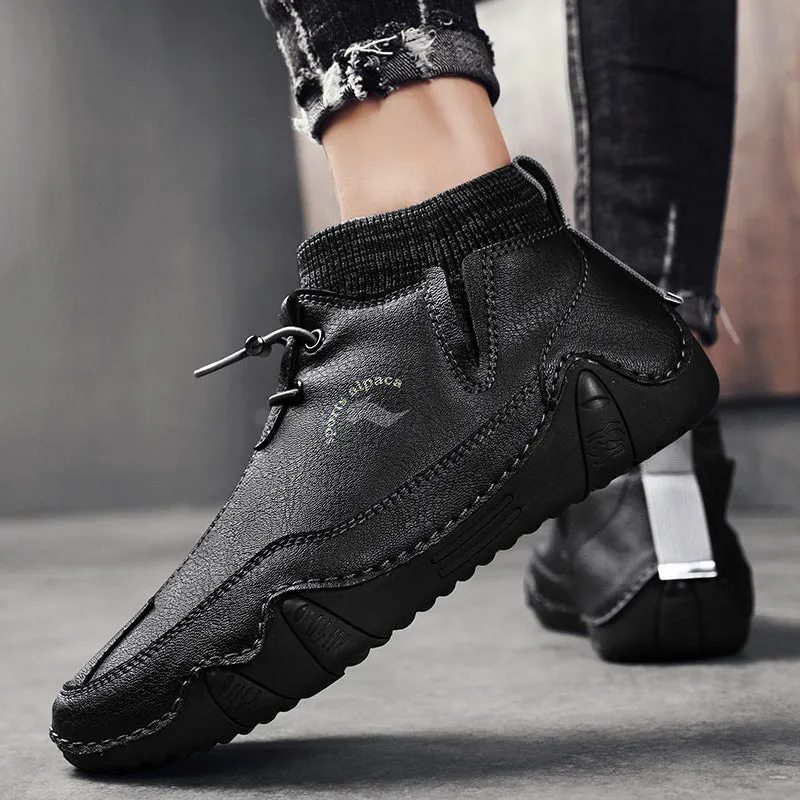 Cuzcare Men Ankle Boots Plush Leather Walking Orthopedic Shoes