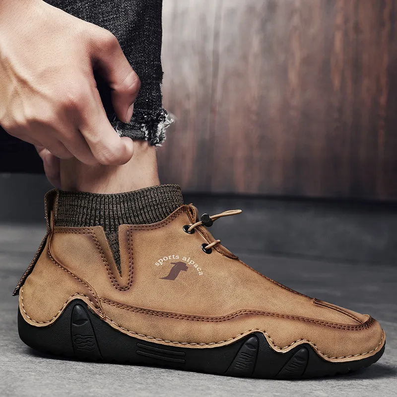 Cuzcare Men Ankle Boots Plush Leather Walking Orthopedic Shoes