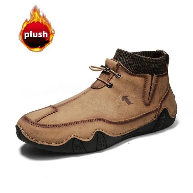Cuzcare Men Ankle Boots Plush Leather Walking Orthopedic Shoes