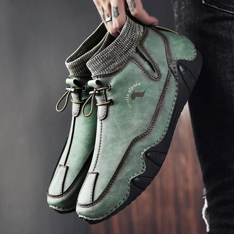 Cuzcare Men Ankle Boots Plush Leather Walking Orthopedic Shoes
