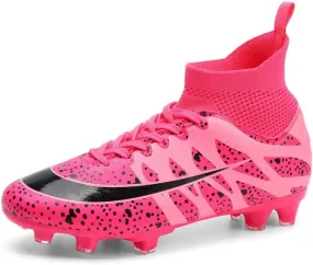 DHOVOR Boys Girls High-Top Soccer Cleats Youth Football Cleats Lightweight Indoor Soccer Shoes for Kids Indoor/Outdoor/Competition/Unisex