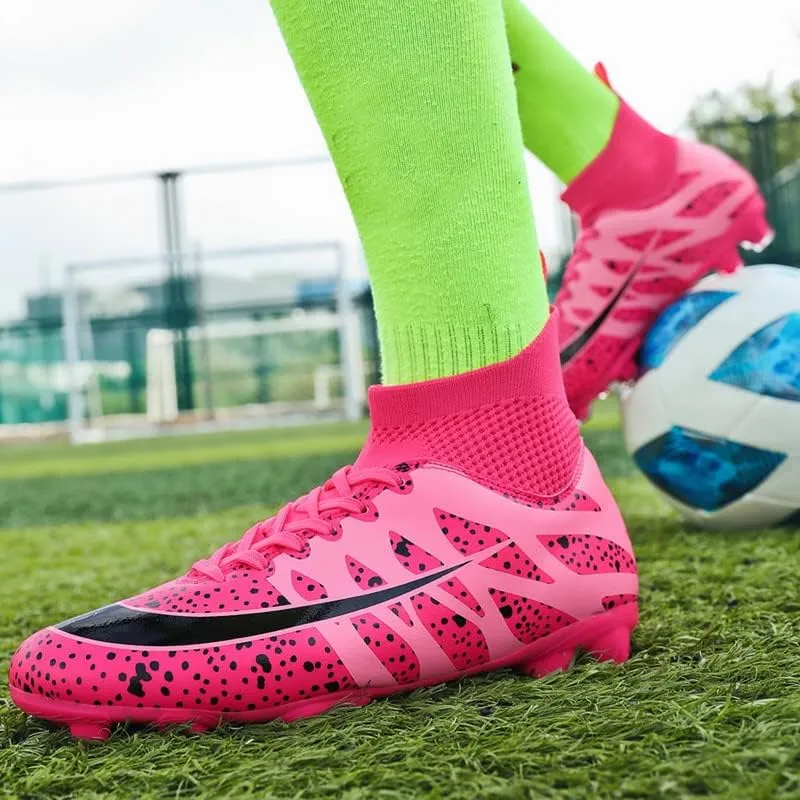 DHOVOR Boys Girls High-Top Soccer Cleats Youth Football Cleats Lightweight Indoor Soccer Shoes for Kids Indoor/Outdoor/Competition/Unisex