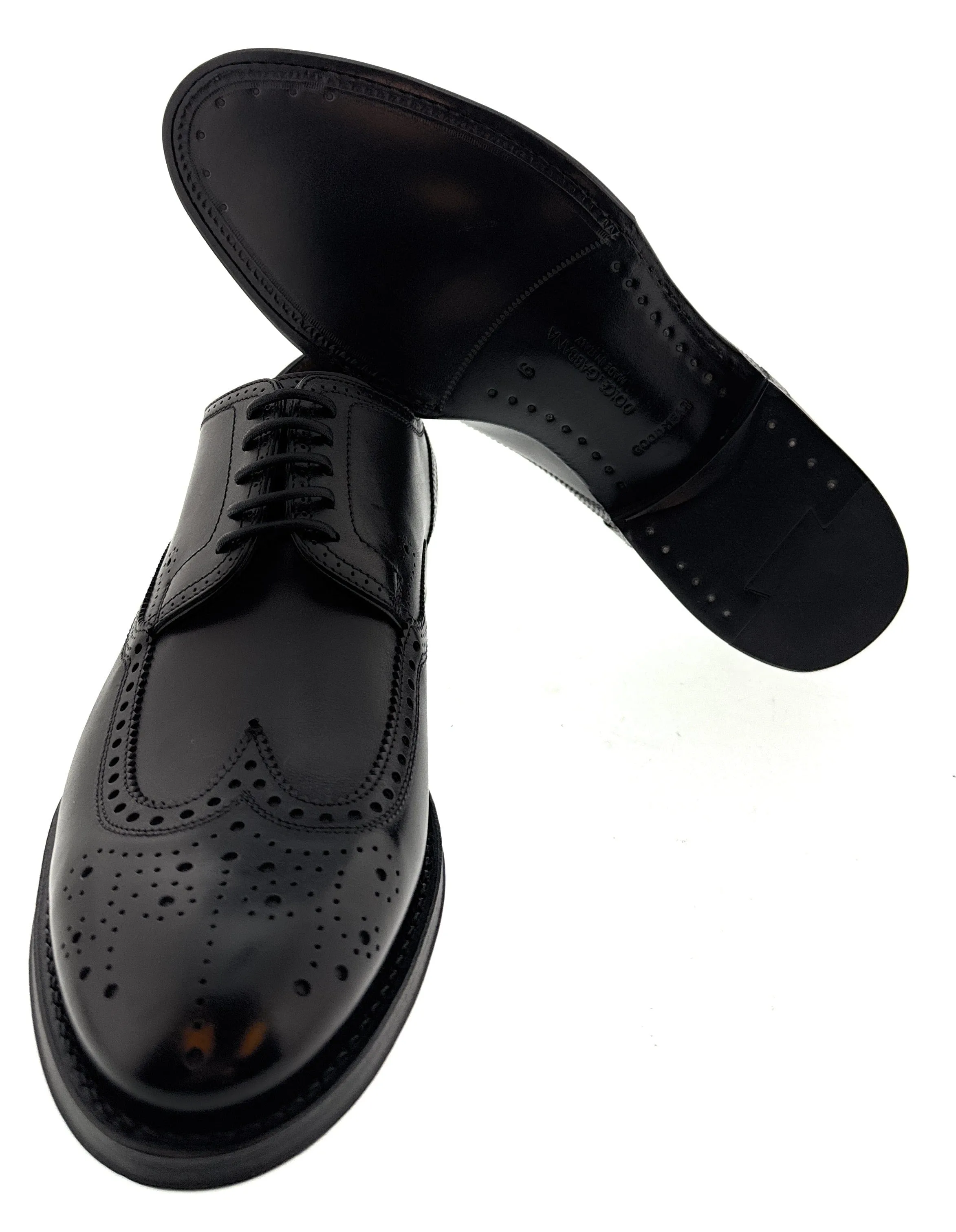 Dolce & Gabbana Men's Black Leather Wingtip Brogue Dress Shoes-EU39